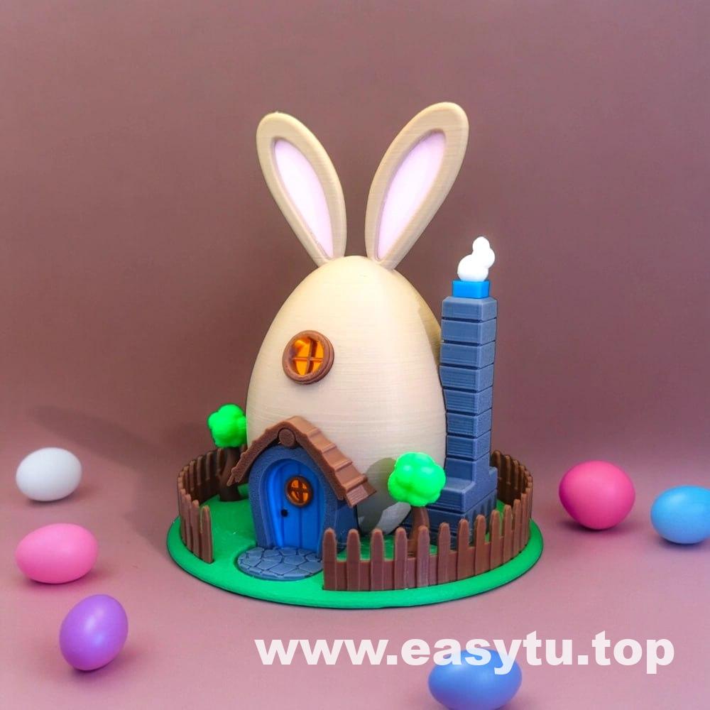 复活节+兔子+鸡蛋+房子
